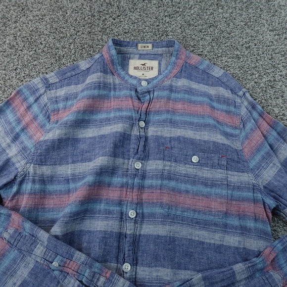 Hollister Other - Hollister Shirt Mens M Blue Striped Linen Cotton Chambray Long Sleeve Button Up